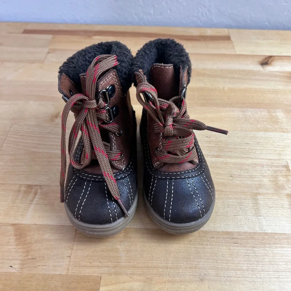Old Navy Duck Boots Toddler Brown Sherpa Lace Up Winter Boots Little Kid‎ Size 5